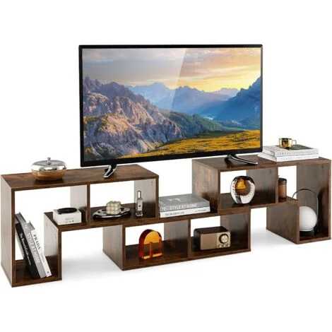COSTWAY Mobile Porta TV con Ripiani Aperti, per TV Fino a 65 Pollici, Mobile TV di Legno per Salone, Camera da letto, Corridoio, Facile da Montare, 134-170 x 30 x 43 cm (Marrone)