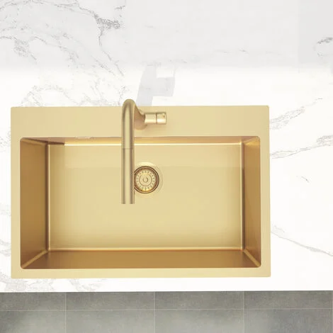 Swiss Aqua Technologies Aurum Lavello sottotop in acciaio inox 304, 1 vasca, 68x45x21 cm, PVD oro spazzolato