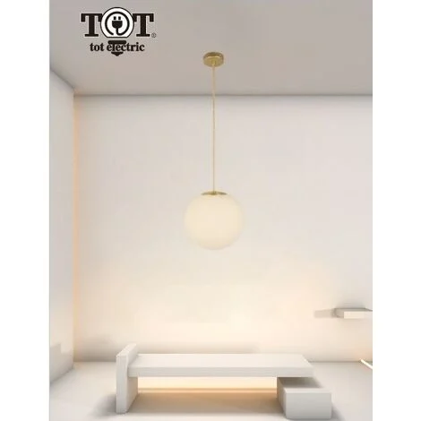 Lampadario a sospensione oro con sfera in vetro bianco attacco E27 design moderno minimal