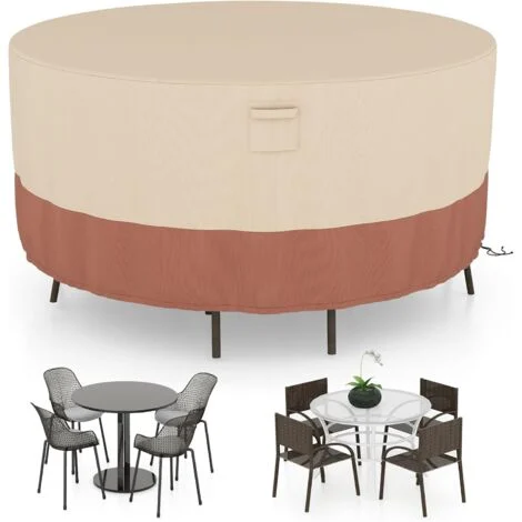 COSTWAY Copertura per Mobili da Giardino Rotonda da 158/183/213 CM, Copertura per Tavolo e Sedie da Esterno con Ventilazione, Fibbie e Coulisse, Impermeabile (S, Beige)
