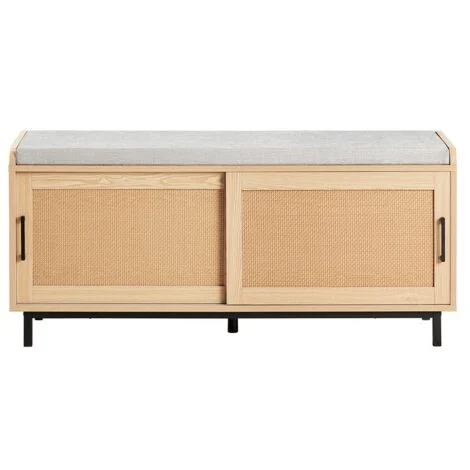 SoBuy Panca Scarpiera Con 2 Porte Scorrevoli Naturale E Grigio 110x40x49cm FSR154-N