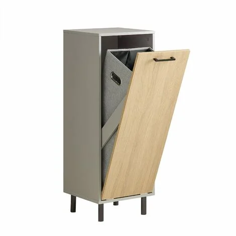 SoBuy Mobile Bagno Portabiancheria Pieghevole Mobiletto Grigio E Naturale 31.5x30x86.3cm BZR132-NG