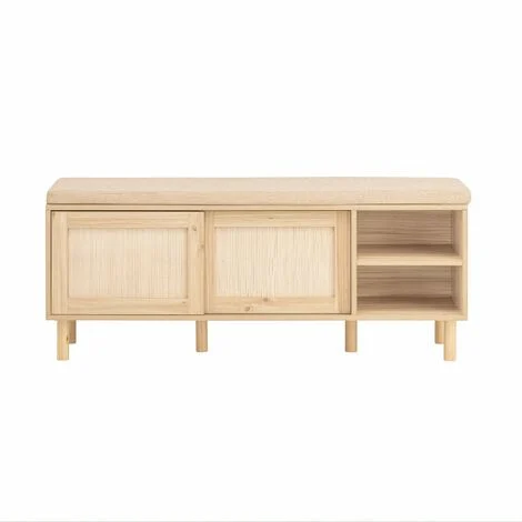 SoBuy Panca Scarpiera Da Ingresso Con 2 Porte Scorrevoli Naturale 120x35.2x49cm FSR163-N