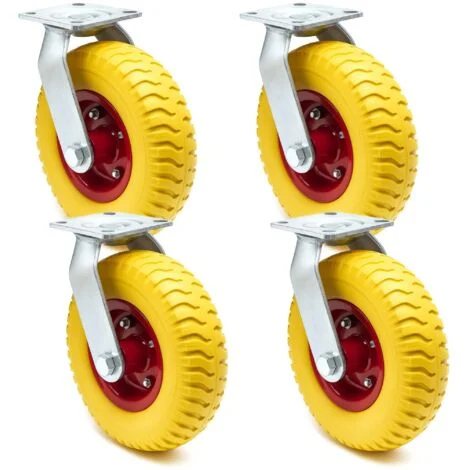 Wiltec Set 4 ruote girevoli da trasporto, antiforatura, 220x58 mm, 100 kg/ruota, con piastra di montaggio