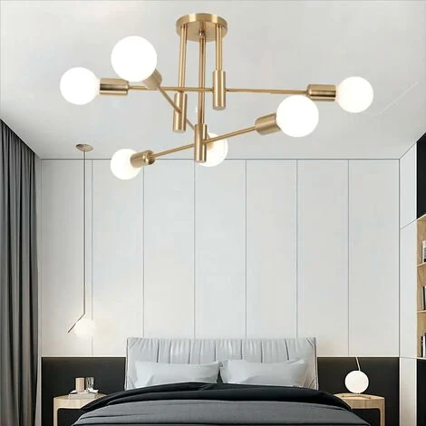 Plafoniera Industriale Moderna a 6 Luci Illuminazione in Metallo per Interni E27 Lampada da Soffitto Lampadario per Soggiorno Cucina Camera da Letto Corridoio Rame