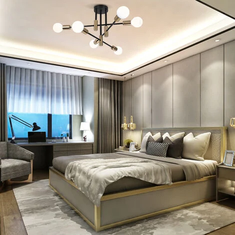 Plafoniera Industriale Moderna a 6 Luci Illuminazione in Metallo per Interni E27 Lampada da Soffitto Lampadario per Soggiorno Cucina Camera da Letto Corridoio Nero e Rame
