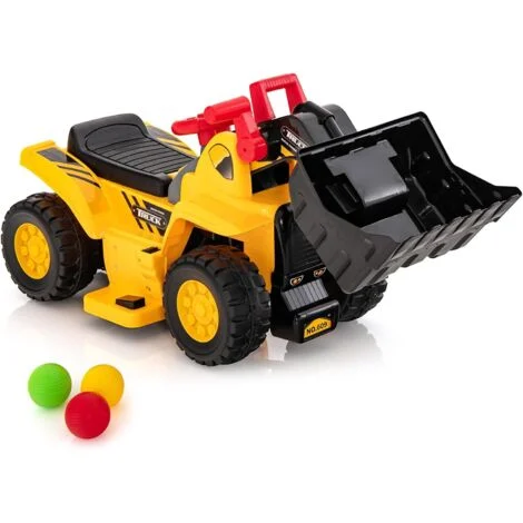 COSTWAY Escavatore Elettrico per Bambini, Ruspa Cavalcabile con Benna Controllabile Vano Nascosto Effetti Sonori e Canestro da Basket Pieghevole e 3 Palline, per Bambini 2 Anni+