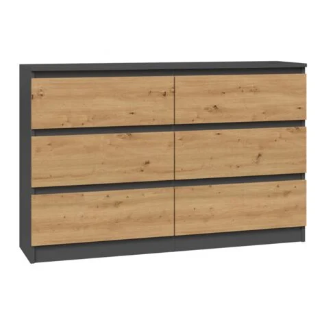 MILANO - Ampia cassettiera da camera 6 cassetti - 30x120x77cm - Stile scandinavo - Mobile contenitore