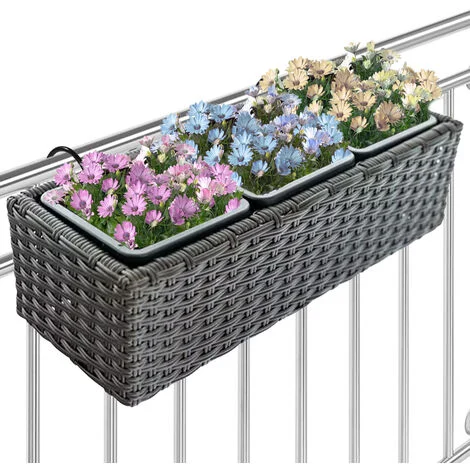 Fioriera Vaso da Giardino Esterno Balcone in Rattan Marrone 3 Scomparti Plastica