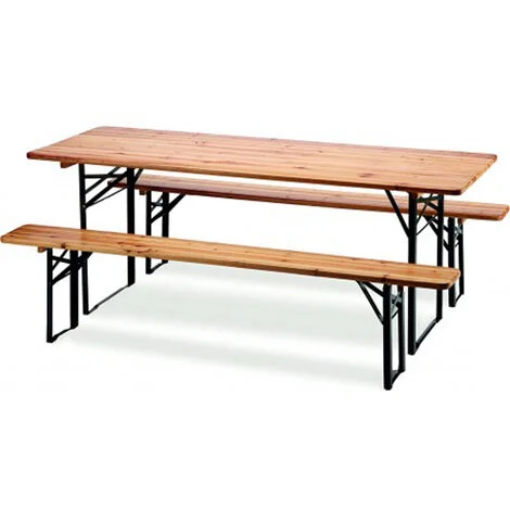 SET BIRRERIA TAVOLO + 2 PANCHE IN LEGNO NATURALE RICHIUDIBILE 120X60 cm 4F