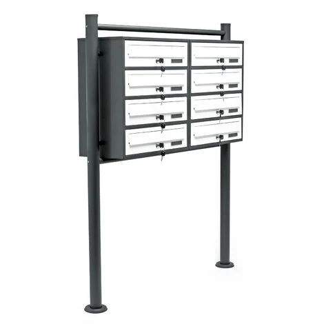 Wiltec Cassetta postale condominiale autoportante 8 posti antracite/bianco 945 x 270 x 1500 mm 2 moduli