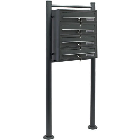 Wiltec Cassetta postale condominiale autoportante 4 posti, 1 modulo, antracite 556 x 270 x 1500 mm