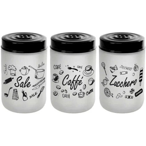 MAURY'S TRIS BARATTOLI IN VETRO SATINATO CON TOP NERO DA 660 ML E 15CM