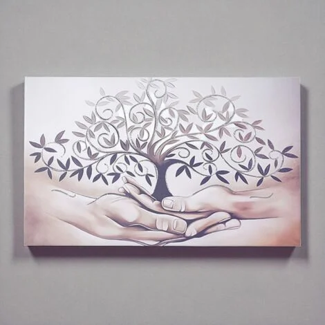 Quadro moderno in tela 65x125 cm tema Albero Della Vita con dettagli in argento