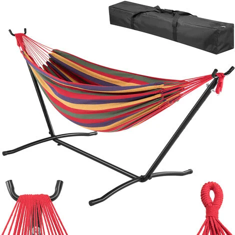 Amaca da Giardino Brasiliana Strisce Multicolore Portata 200kg Struttura Acciaio