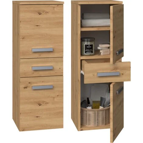 NINA - Mobile bagno 2 ante + 1 cassetto - 30x30x85cm - Colonna portaoggetti per bagno basso
