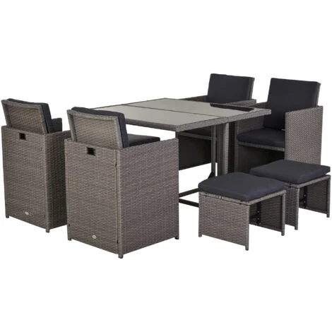 easycomfort set mobili da giardino esterno tavolo con 4 sedie 4 poggiapiedi 9pz rattan grigio
