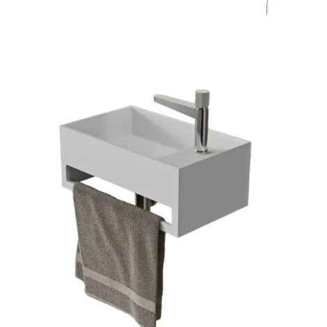 BERNSTEIN - PB2078 lavabo a parete in pietra massiccia (cast mineral) - 50x30x20cm - bianco opaco - con portasciugamani integrato