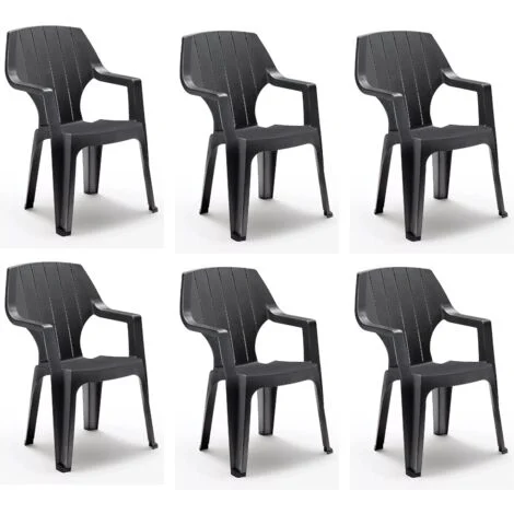 Sedia da Giardino in Plastica Impilabile Alta, 6 pezzi - Antracite
