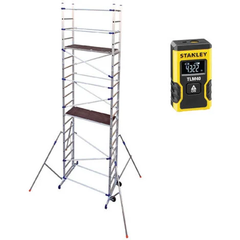 Trabattello domestico - 2 piattaforme - Altezza mass di lavoro 6.46m + Telemetro laser STANLEY - PN/CLA-LASER