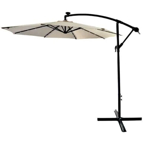 Ombrellone Esterno con Braccio Laterale e Luci LED - Beige - 300 cm
