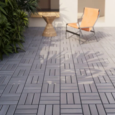 Set Alliste di 10 Piastrelle per Pavimentazione da Esterno Design Mosaico in Legno - Grigio casa.pro
