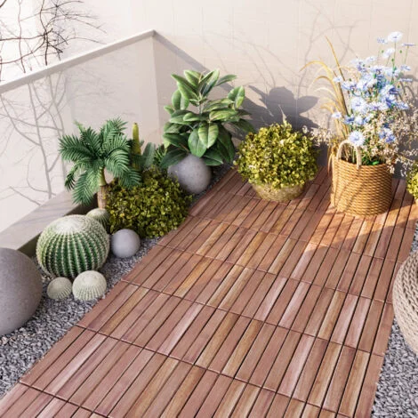 Set Alliste di 10 Piastrelle per Pavimentazione da Esterno Design Lineare in Legno Naturale casa.pro