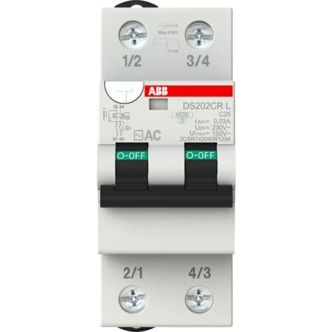 ABB DS202CRLC25AC30 - Magnetotermico Differenziale 2P - 4500A - C25 - 0,03 - tipo AC