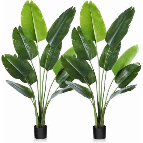 Set di 2 piante artificiali 160 cm uccello del paradiso finta palma tropicale con 10 foglie, piante in vaso finte per interni ed esterni
