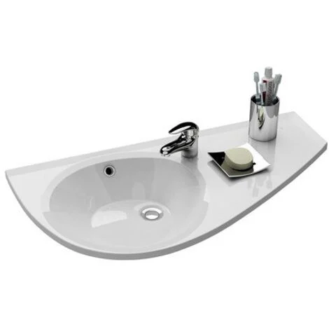Ravak Lavabo Avocado Comfort 85x45cm, stile asimmetrico salvaspazio, orientamento dritto, con foratura e troppopieno XJ1P1100000