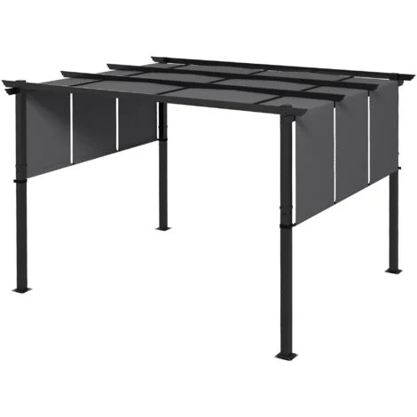 Gazebo Pergola 3x3.5 m con 3 Tettucci Regolabili in Acciaio e Poliestere Anti UV Grigio
