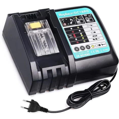 Caricabatterie, Caricabatterie per elettroutensili, Caricabatterie rapido DC18RC compatibile con batteria Makita 14,4 V-18 V BL1830 BL1840 BL1850 BL1860 BL1815 BL1430 BL1450 (batteria non inclusa)