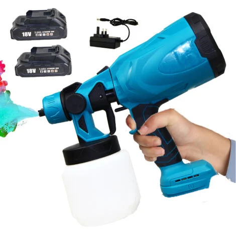 Spruzzatore di vernice senza fili HVLP Pistola a spruzzo elettrica da 550 W Pistola per verniciatura a mano per recinzione, + 2 batterie da 3,0 A + caricabatterie, compatibile con la batteria Makita