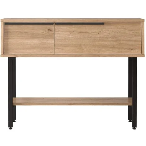 Consolle da Ingresso Rebecca Mobili Hinoki 76x100x29,5 Truciolato Ferro Rovere Chiaro Grigio Scuro Moderno