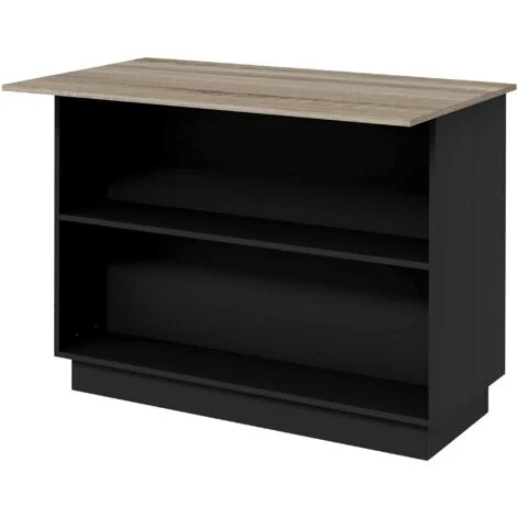 Isola per Cucina con 2 Ripiani Aperti e 2 Armadietti 105x60x82 cm in MDF Rovere e Nero