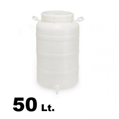 Tanica/Bidone/Fusto in plastica a bocca larga con predisposizione rubinetto + rubinetto 50lt.