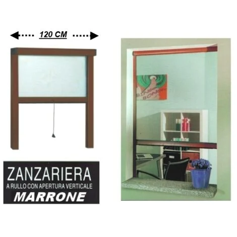 Zanzariera a rullo in alluminio per finestre con profilo riducibile/regolabile avvolgimento verticale con frizione 120x170cm Marrone