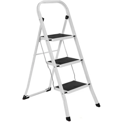 Sgabello / Scaletta pieghevole in metallo 3 gradini con gradini antiscivolo