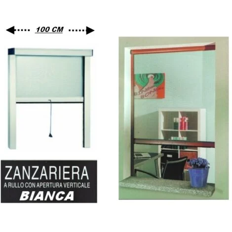 Zanzariera a rullo in alluminio per finestre con profilo riducibile/regolabile avvolgimento verticale con frizione 100x170cm Bianca