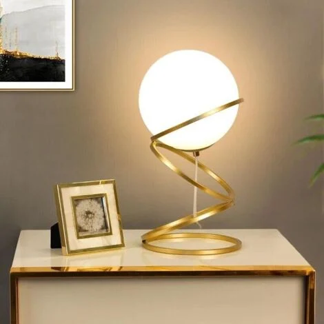 Lampada Da Tavolo Sfera Vetro 4 Anelli In Metallo Bronzo Lume Moderno G9 D31