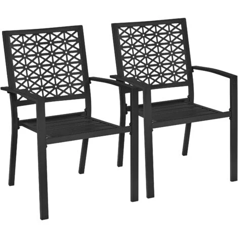 Yaheetech Set di 2 Sedie da Pranzo da Giardino Esterno Impilabili in Metallo con Braccioli e Schienale Moderno Prato Veranda Cortile Piscina Balcone 58 × 59,5 × 89 cm Nero