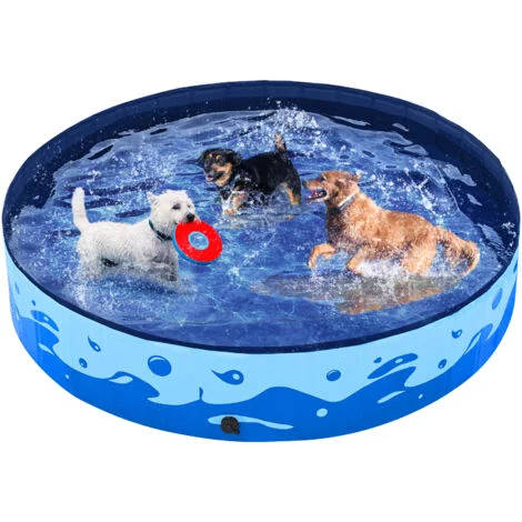 Yaheetech Piscina per Cani 160 x 30 cm Vasca da Bagno Pieghevole Portatile Antiscivolo Animali Domestici Blu Oceano