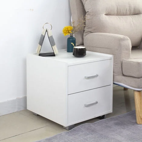 Comodino Mobiletto Cassettiera 2 Cassetti Spazioso Design Minimal Legno Bianco