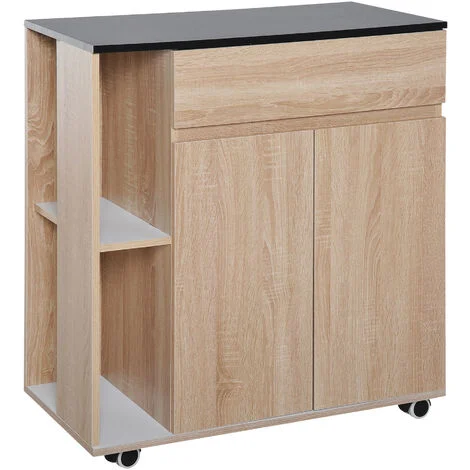 Mobiletto da Cucina con Cassetti e Ruote in Legno Rovere nero 78x39.5x88.5 cm