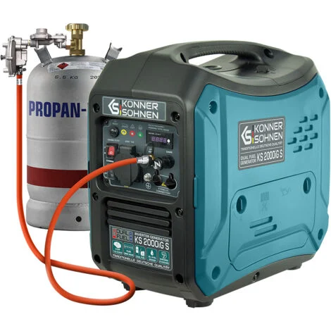 Generatore Inverter Dual Fuel Könner & Söhnen KS 2000iG S (Gas/Benzina), 2,0 kW, Silenzioso, Onda Sinusoidale Pura, Tecnologia ECO, Ideale per Campeggio e Dispositivi Sensibili, USB Integrato