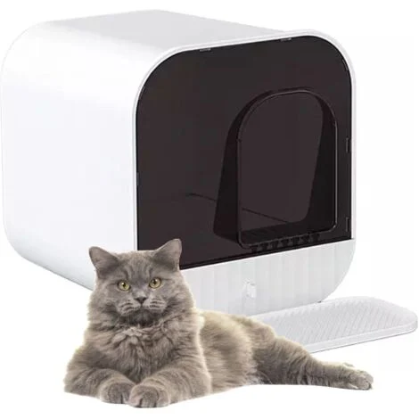 MaxxPet Lettiera per Gatto Design - Lettiera Chiusa per Gatti - Casa di Toilette per Gatti - Con Paletta e Lettiera - Cassetta per Gatti - Inclusi Vassoio e Vassoio per Gatti - 43x42x40 cm - Bianco