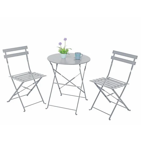 Set balcone con sedie e tavolino in acciaio pieghevoli Dalia grigio