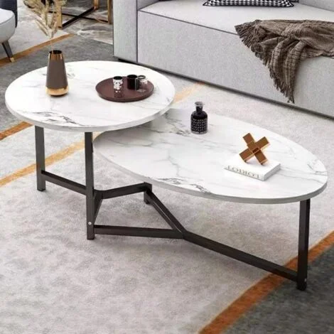 Tavolino Basso da Caffè 2 Ripiani Luxury Effetto Marmo Bianco Tavolo da Salotto