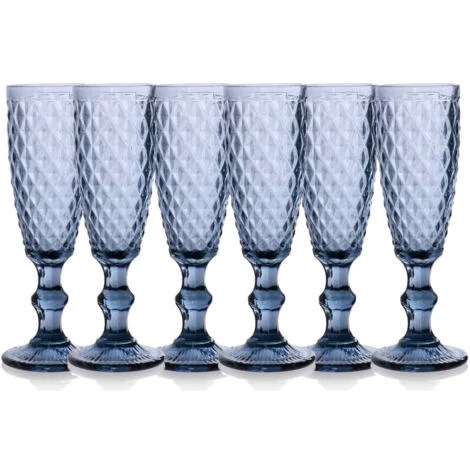 CALICE FLUTE DIAMANTE DA 140 CC IN COLORE BLU SET 6 PZ