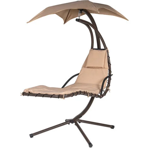 Dondolo Lettino Sospeso Da Giardino Con Parasole e Cuscino 2x2 Amaca Colore Beige